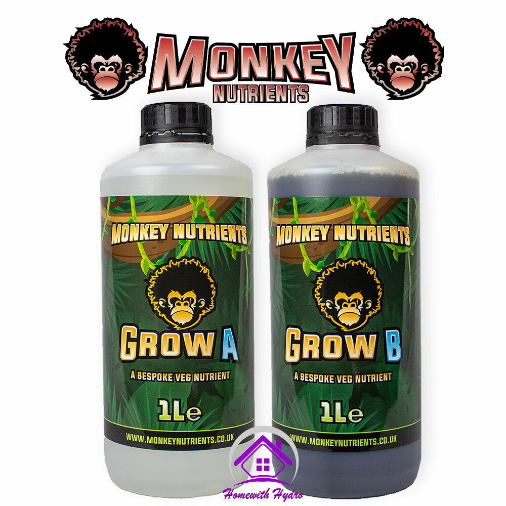 MONKEY NUTRIENTS Grow or Bloom A+B Base Nutrient Hydroponics Soil Coco 1 Litres