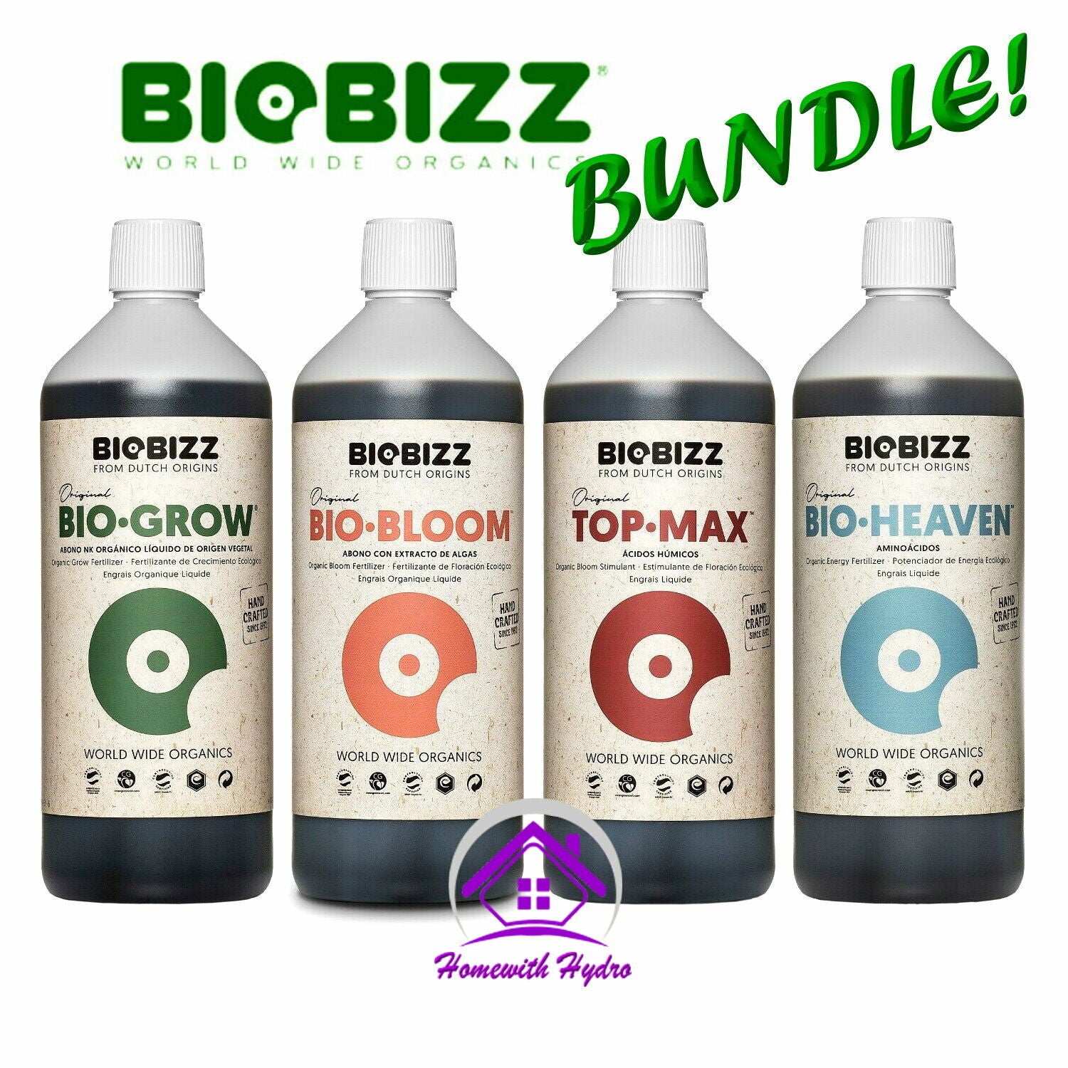 BIOBIZZ Organic 4 Pack Kit: Bio-Grow, Bio-Bloom, Top-Max, Bio-Heaven 1L Set