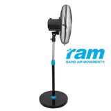 RAM Large Pedestal Oscillating Fan - 18" 450mm HEAVY DUTY 4 Speed METAL BLADES