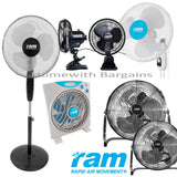 RAM FANS - Pedestal - Wall Fan - Floor Fan - Clip-on - Oscillating -  FULL RANGE