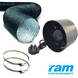 RAM Inline Exhaust Fan 4" 6" Air Extractor Booster - Ducting & Hose Clips Option