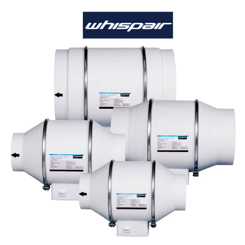 WhispAIR Mixed Flow inline Twin Speed  Extractor Fans - Grow Room Fan Hydroponic