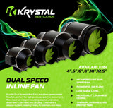 KRYSTAL Twin Speed Inline Fan Dual Speed Extractor Fan 4" 5" 6" 8" 10" 12"