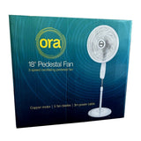 ORA 18" Pedestal 3 Speed Oscillating Fan - 5 Fan Blade Oscillation 3m Cable, 55w