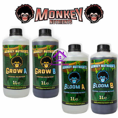 MONKEY NUTRIENTS Grow or Bloom A+B Base Nutrient Hydroponics Soil Coco 1 Litres