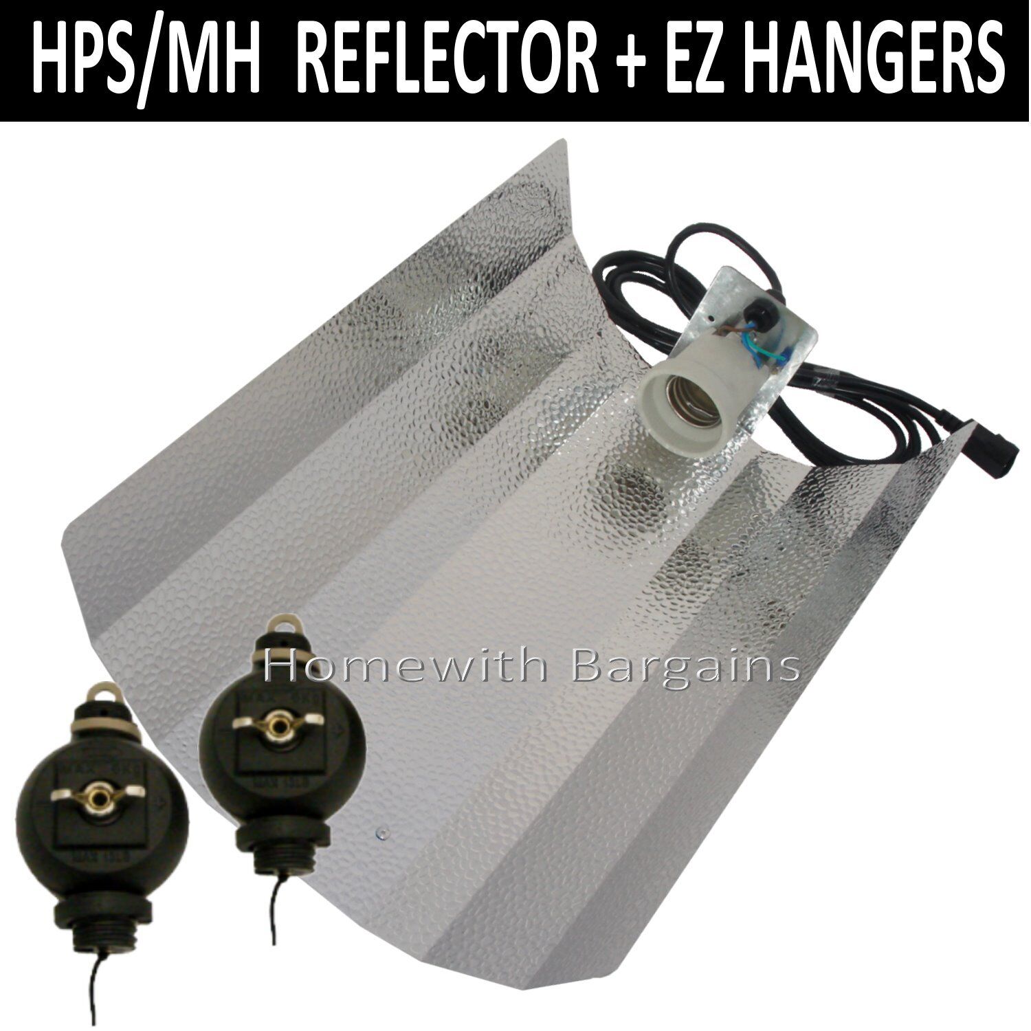 HPS & MH Grow Light Reflector Hood (Euro Barn) E40 Fitting + YoYo Ez Hangers