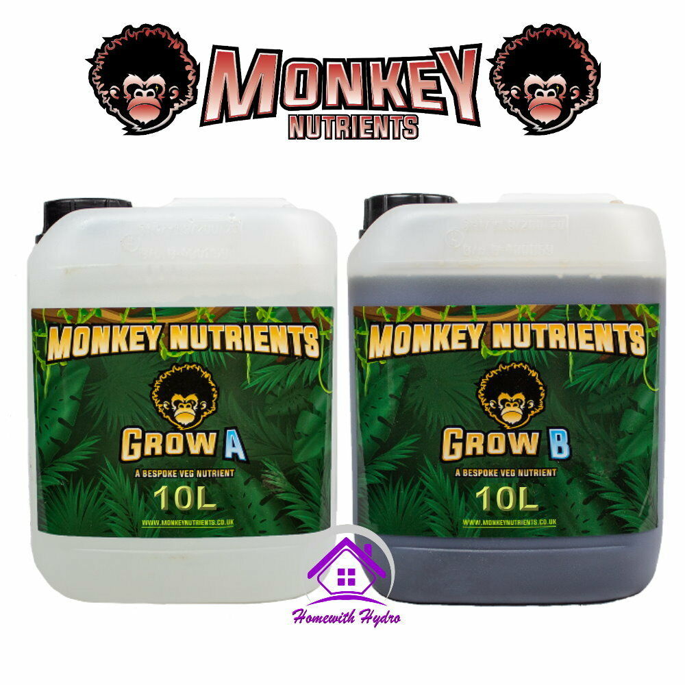 MONKEY NUTRIENTS Grow or Bloom A+B Base Nutrient Hydroponics Soil Coco 10 Litres