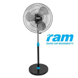 RAM Large Pedestal Oscillating Fan - 18" 450mm HEAVY DUTY 4 Speed METAL BLADES