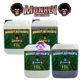 MONKEY NUTRIENTS Grow or Bloom A+B Base Nutrient Hydroponics Soil Coco 10 Litres