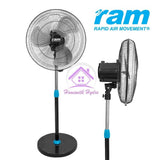 RAM Large Pedestal Oscillating Fan - 18" 450mm HEAVY DUTY 4 Speed METAL BLADES