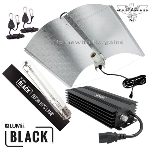 600w LUMii BLACK Digital Ballast Grow Light Kit ADJUST A WING Reflector HPS Lamp