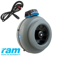 RAM In-line Duct Extractor Fan 4" 5" 6" 8"  upto 1088 m3/hr Hydroponics UK Plug