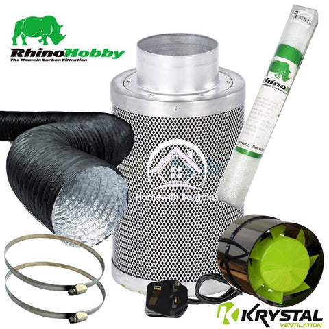 Rhino Hobby Carbon Filter Kit Air Odour Extraction Fan Combi Ducting Hydroponics