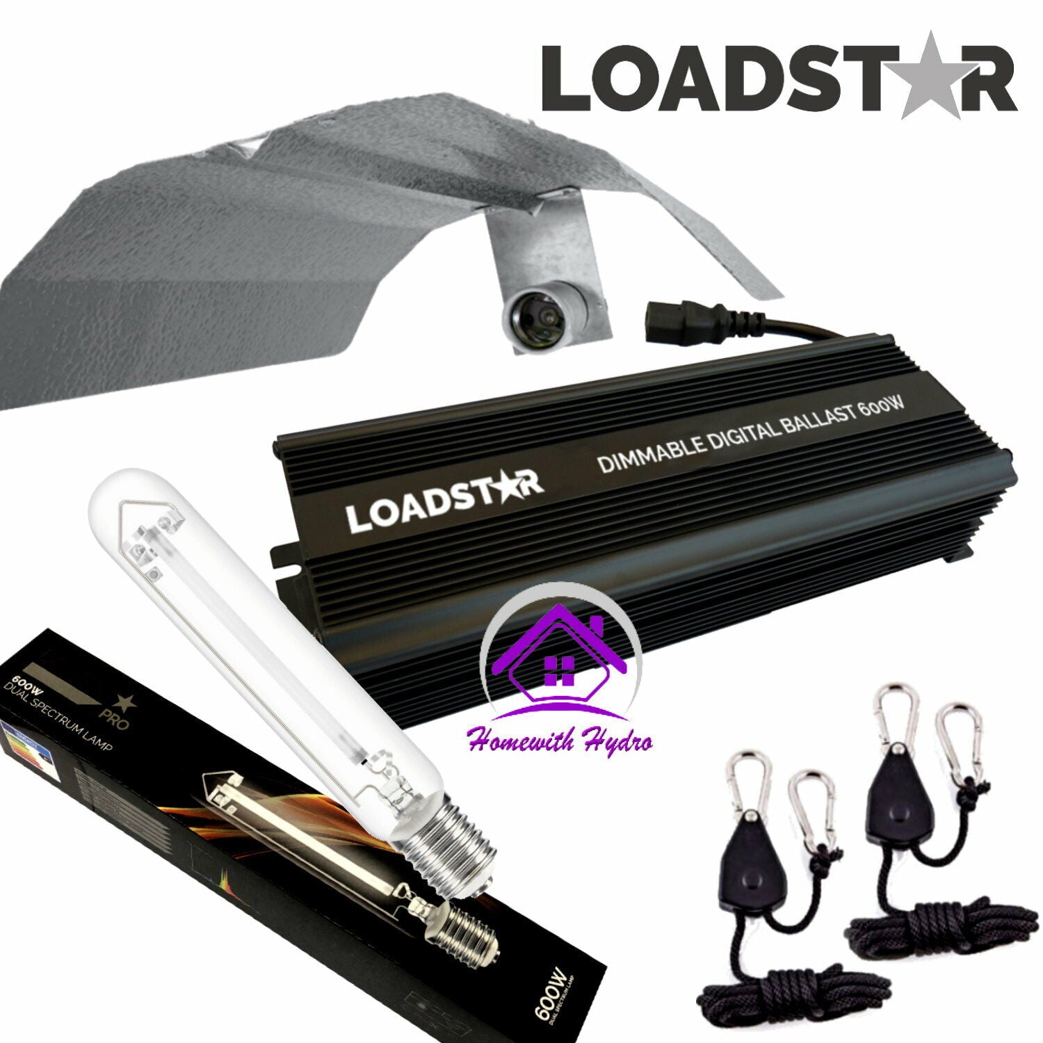 600w LOADSTAR Complete Grow Light Kit - Digital Ballast HPS Dual Bulb Reflector